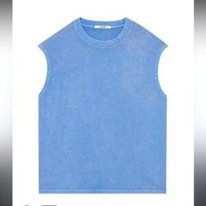 Thakoon Sleeveless Relaxed Garment Died Muscle Tee in Blue, Size Small